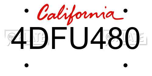 4DFU480 California License Plate