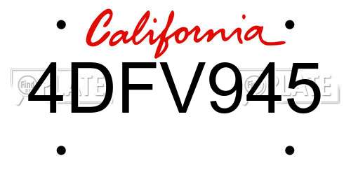 4DFV945 California License Plate