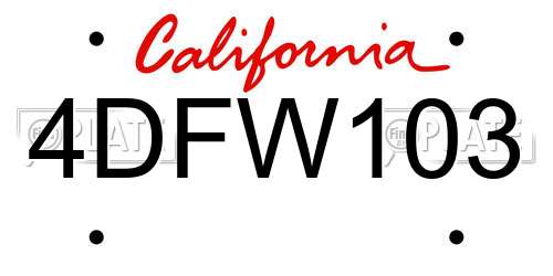 4DFW103 California License Plate