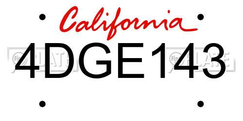 4DGE143 California License Plate