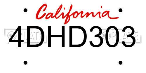 4DHD303 California License Plate