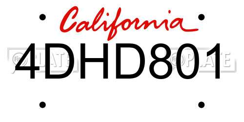 4DHD801 California License Plate