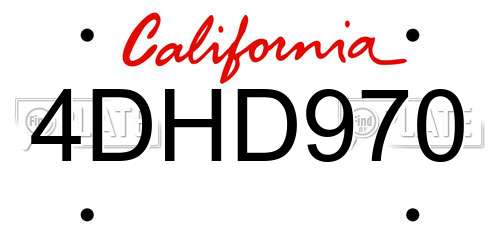4DHD970 California License Plate