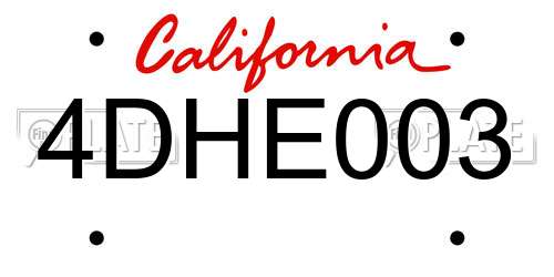 4DHE003 California License Plate