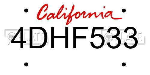 4DHF533 California License Plate
