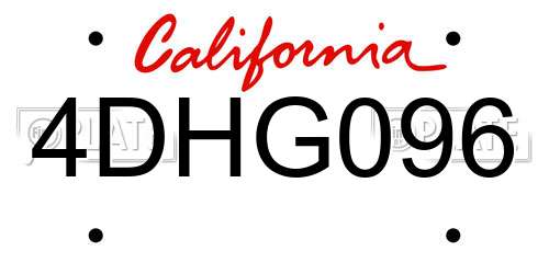4DHG096 California License Plate