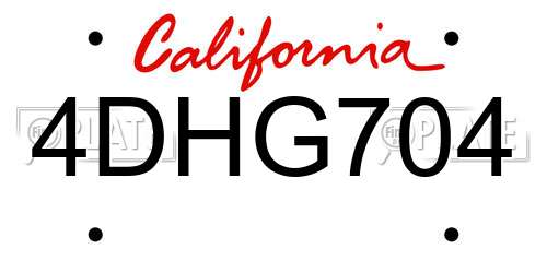 4DHG704 California License Plate
