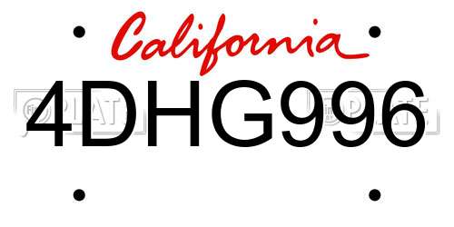 4DHG996 California License Plate