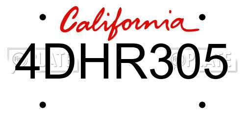 4DHR305 California License Plate