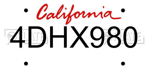 4DHX980 California License Plate