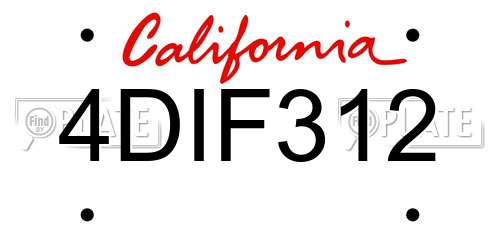 4DIF312 California License Plate