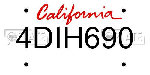 4DIH690 California License Plate