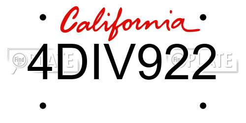 4DIV922 California License Plate