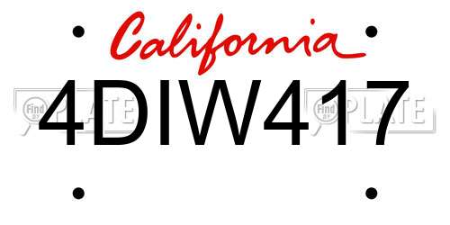 4DIW417 California License Plate