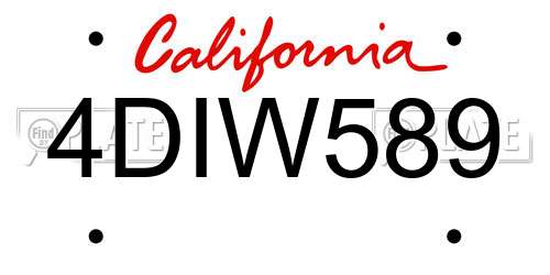 4DIW589 California License Plate