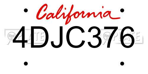 4DJC376 California License Plate