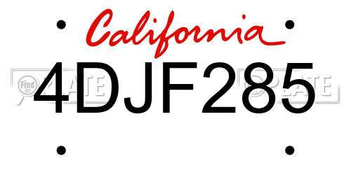 4DJF285 California License Plate