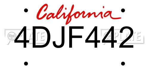 4DJF442 California License Plate