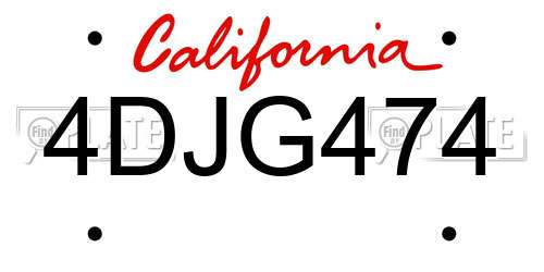4DJG474 California License Plate