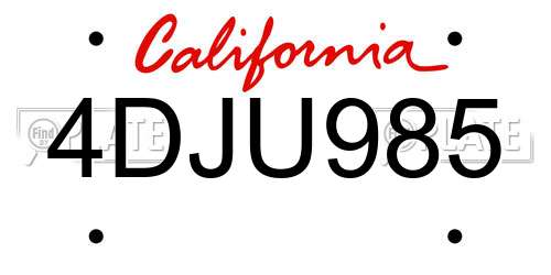 4DJU985 California License Plate