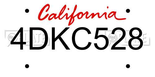 4DKC528 California License Plate