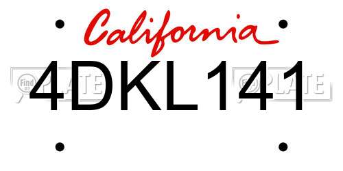 4DKL141 California License Plate