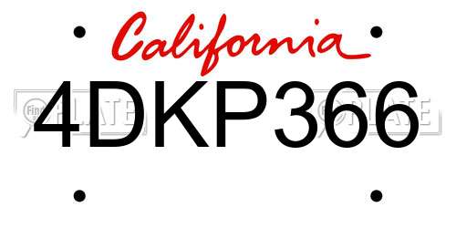 4DKP366 California License Plate