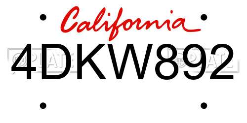 4DKW892 California License Plate