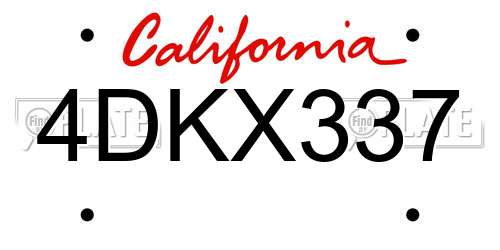 4DKX337 California License Plate