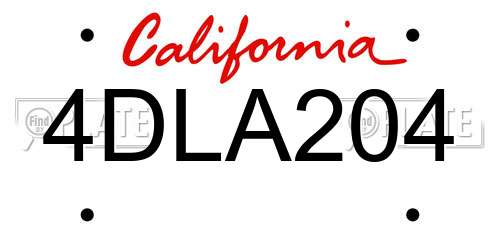 4DLA204 California License Plate