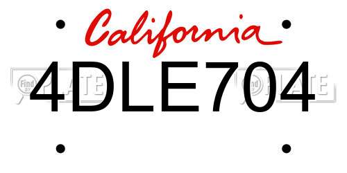 4DLE704 California License Plate