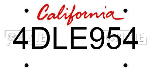 4DLE954 California License Plate