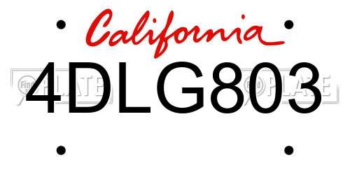 4DLG803 California License Plate
