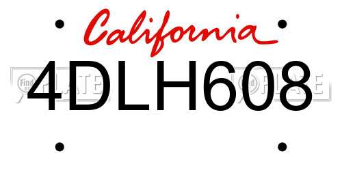 4DLH608 California License Plate