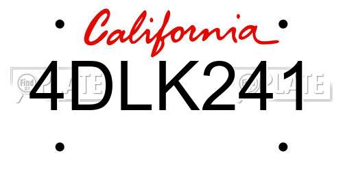 4DLK241 California License Plate