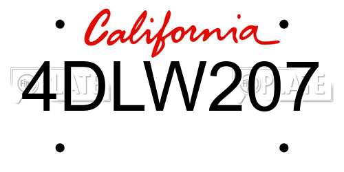 4DLW207 California License Plate