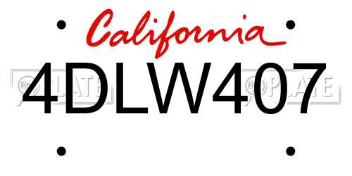 4DLW407 California License Plate