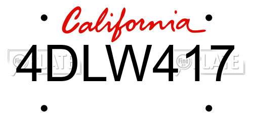 4DLW417 California License Plate