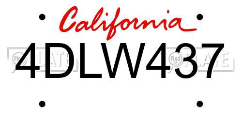 4DLW437 California License Plate