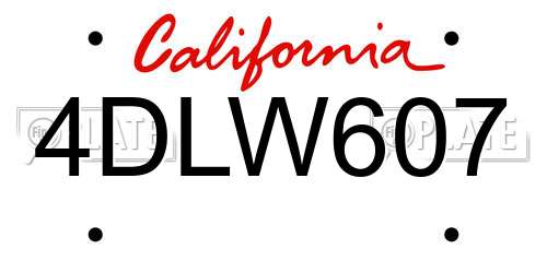 4DLW607 California License Plate