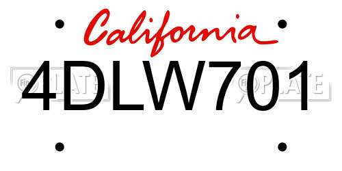 4DLW701 California License Plate