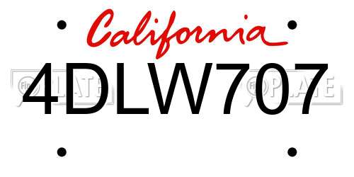 4DLW707 California License Plate