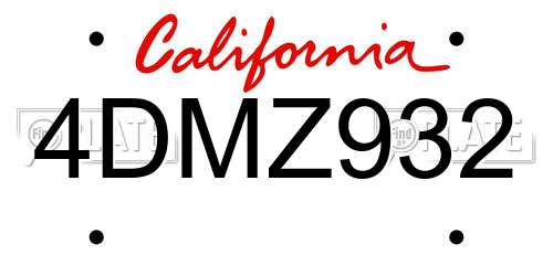 4DMZ932 California License Plate