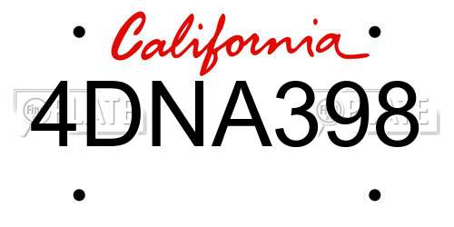 4DNA398 California License Plate