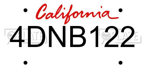 4DNB122 California License Plate
