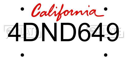 4DND649 California License Plate