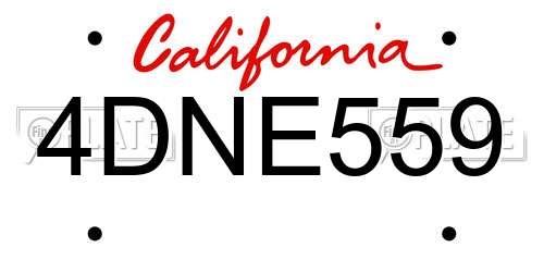 4DNE559 California License Plate