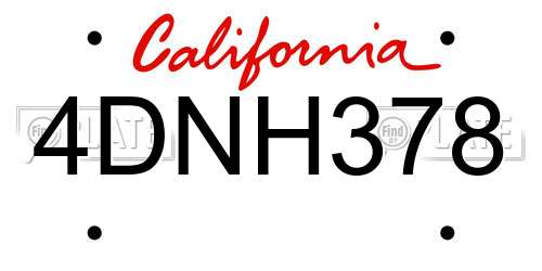 4DNH378 California License Plate