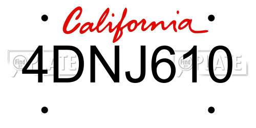 4DNJ610 California License Plate