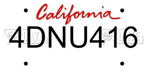 4DNU416 California License Plate
